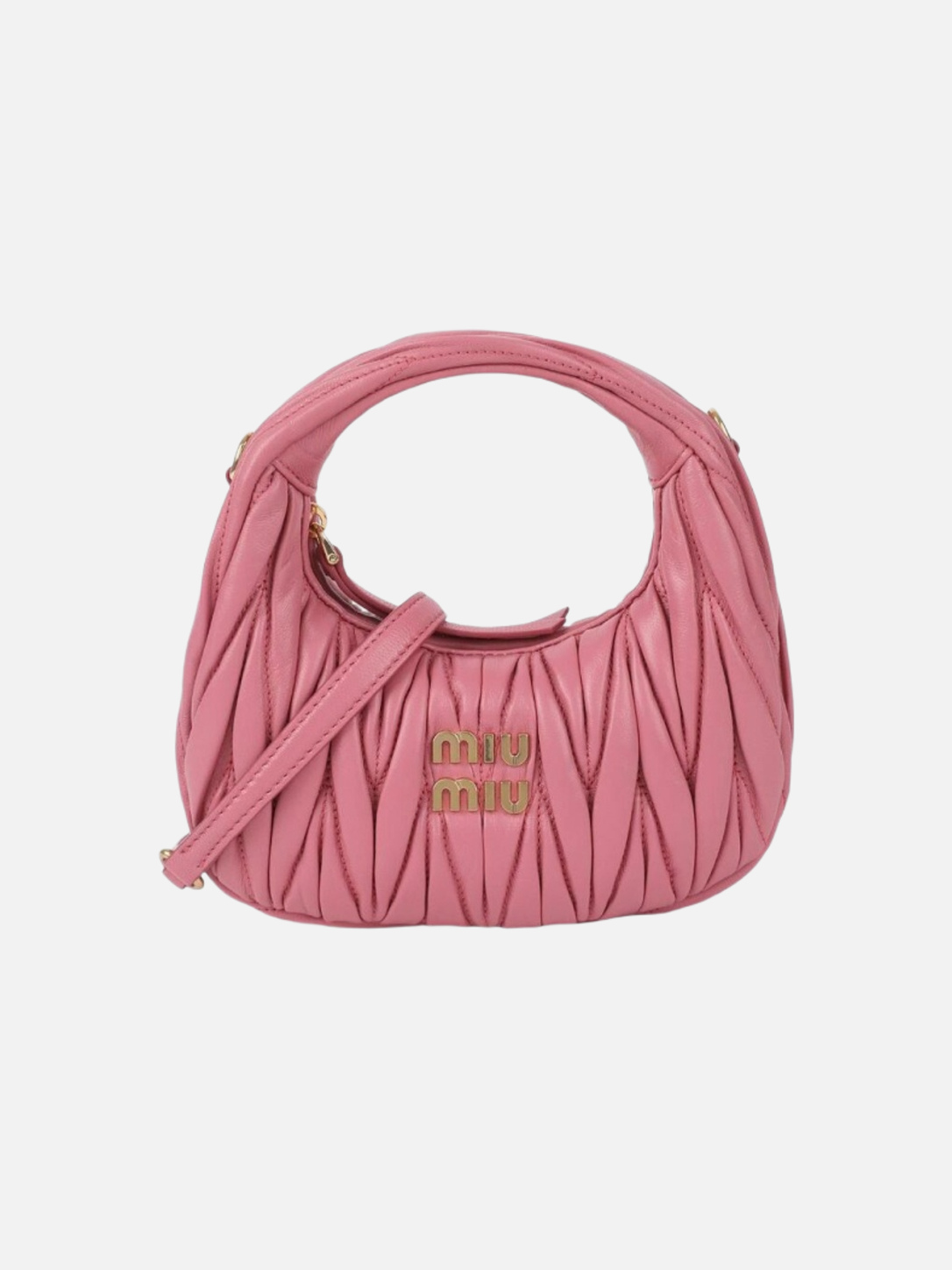 5BP078-N88-F0638-1 미우미우 Wander Matelasse Nappa Leather Hobo Mini Bag Begonia Pink - Image 1