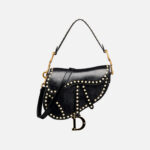 디올 Saddle Bag With Strap Black Crinkle Effect White Resin Pearls