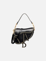디올 Saddle Bag With Strap Black Crinkle Effect White Resin Pearls - Image 2