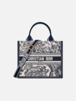 디올 Small Book Tote Bag Toile de Jouy Sauvage White Navy Blue - Image 2