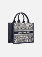 디올 Small Book Tote Bag Toile de Jouy Sauvage White Navy Blue - Image 3