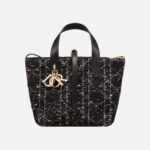 디올 Small Toujours Vertical Tote Bag Tweed Cannage Motif Black