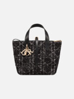 디올 Small Toujours Vertical Tote Bag Tweed Cannage Motif Black