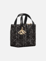 디올 Small Toujours Vertical Tote Bag Tweed Cannage Motif Black - Image 3